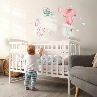 Wandaufkleber 60x71 Hasen in einem pastellfarbenen Himmel im Boho-Stil