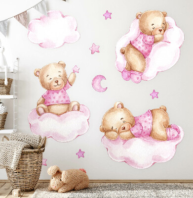 Wandaufkleber 60x87 Süße Teddybären auf Wolken in Aquarellpastellen