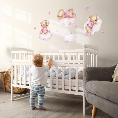 Wandaufkleber 60x87 Süße Teddybären auf Wolken in Aquarellpastellen