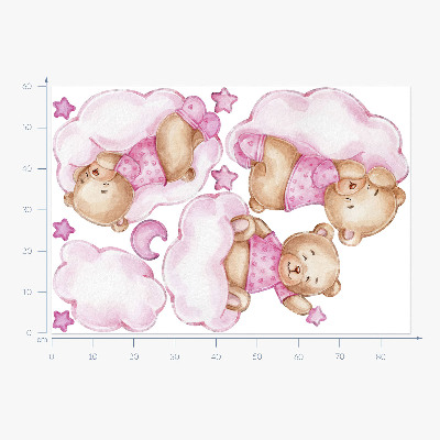 Wandaufkleber 60x87 Süße Teddybären auf Wolken in Aquarellpastellen