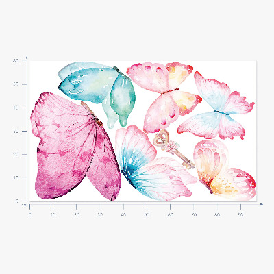 Wandaufkleber 60x96 Schlüssel mit pastellfarbenen Schmetterlingen im Aquarellstil