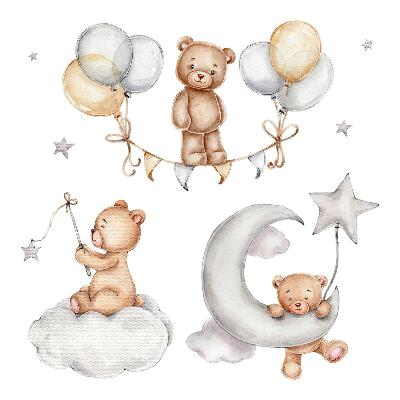 Wandaufkleber 60x88 Pastell-Teddybären und Luftballons im Aquarell-Stil