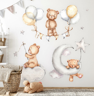 Wandaufkleber 60x88 Pastell-Teddybären und Luftballons im Aquarell-Stil