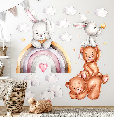Wandaufkleber 60x101 Pastell-Teddybären und Hasen in Aquarell