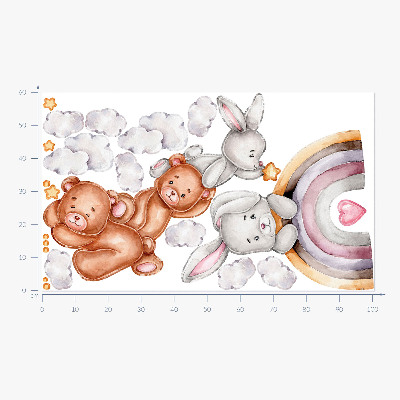 Wandaufkleber 60x101 Pastell-Teddybären und Hasen in Aquarell