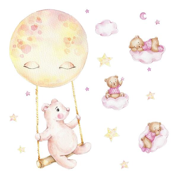 Wandaufkleber 60x85 Teddybären am Himmel in Pastell-Aquarell