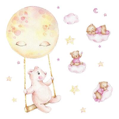 Wandaufkleber 60x85 Teddybären am Himmel in Pastell-Aquarell