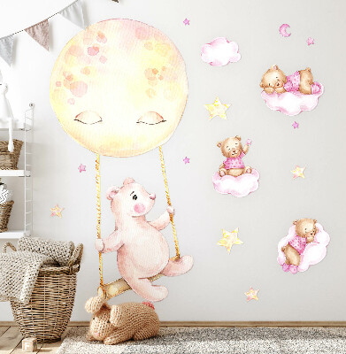 Wandaufkleber 60x85 Teddybären am Himmel in Pastell-Aquarell