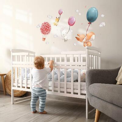 Wandaufkleber 60x76 Niedliche Tiere mit Luftballons am pastellfarbenen Himmel