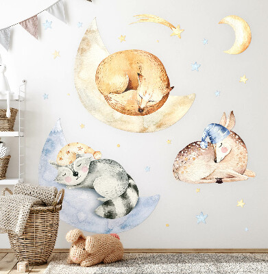 Wandaufkleber 60x86 Pastellfarbene Waldtiere im Aquarellraum
