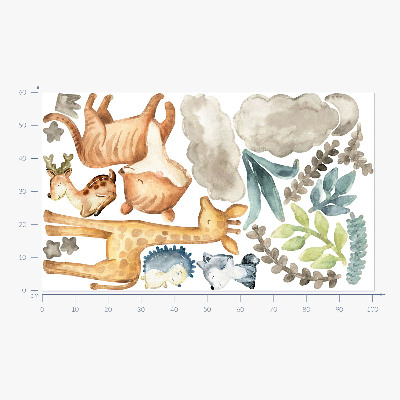 Wandaufkleber 60x101 Tiere und Pflanzen im zarten Pastell-Aquarell-Stil