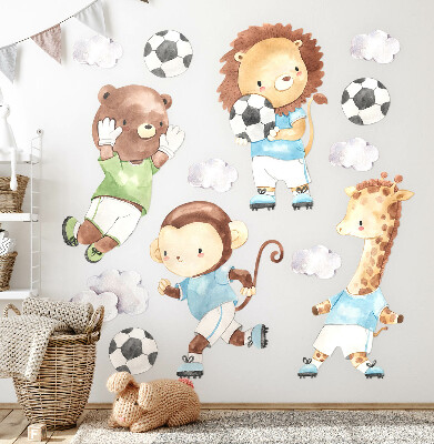 Wandaufkleber 60x87 Sporttiere mit Ball im Aquarellstil