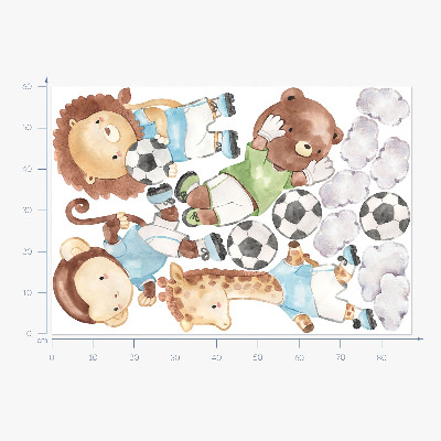 Wandaufkleber 60x87 Sporttiere mit Ball im Aquarellstil