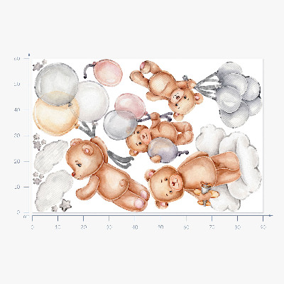 Wandaufkleber 60x90 Niedliche Teddybären mit Luftballons in Pastellwolken
