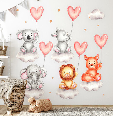 Wandaufkleber 60x90 Niedliche Tiere auf Wolken mit pastellfarbenen Luftballons