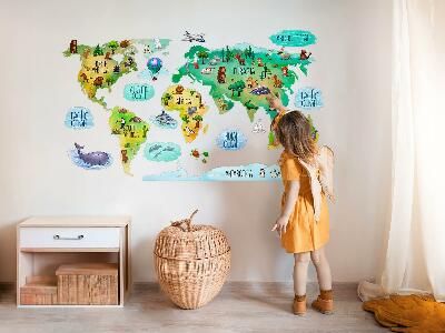 Wandaufkleber 60x94 Bunte Weltkarte mit Kontinenten und Natur