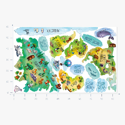 Wandaufkleber 60x94 Bunte Weltkarte mit Kontinenten und Natur