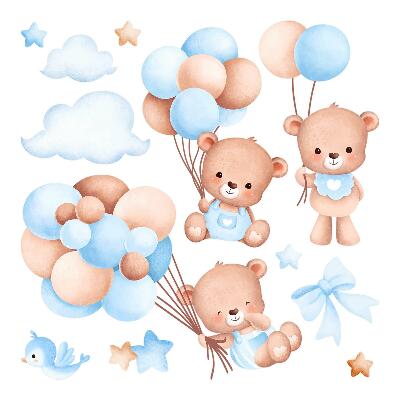 Wandaufkleber 60x104 Süße Teddybären mit Luftballons in Pastelltönen