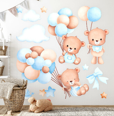 Wandaufkleber 60x104 Süße Teddybären mit Luftballons in Pastelltönen