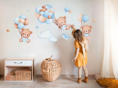 Wandaufkleber 60x104 Süße Teddybären mit Luftballons in Pastelltönen