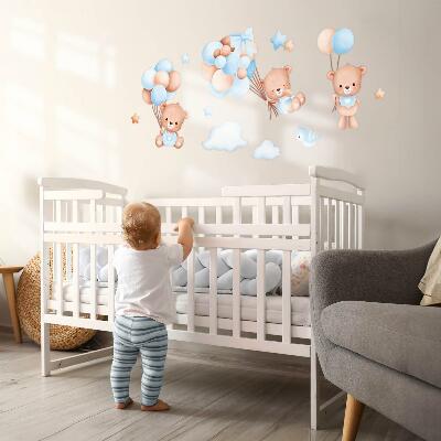 Wandaufkleber 60x104 Süße Teddybären mit Luftballons in Pastelltönen