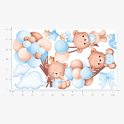 Wandaufkleber 60x104 Süße Teddybären mit Luftballons in Pastelltönen