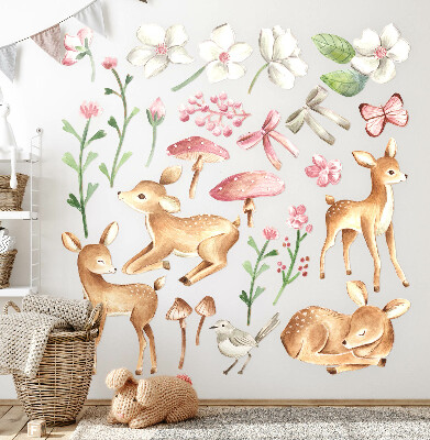Wandaufkleber 60x89 Waldtiere in Pastell-Aquarell mit Hirschmustern