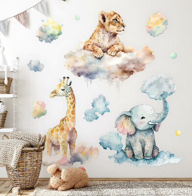 Wandaufkleber 60x96 Safari mit bemalten Wildtieren in den Wolken