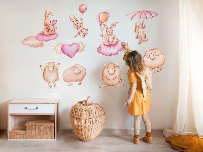 Wandaufkleber 60x96 Pastellwolken mit Schafen und Kaninchen