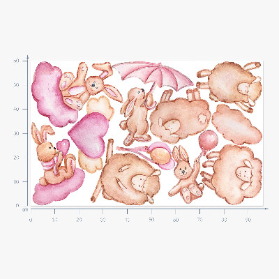 Wandaufkleber 60x96 Pastellwolken mit Schafen und Kaninchen