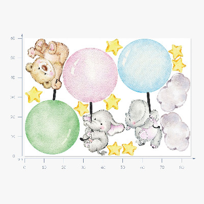 Wandaufkleber 60x84 Kleine Tiere mit Luftballons in Pastellfarben