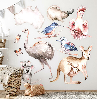 Wandaufkleber 60x76 Australische Fauna in zarten Pastelltönen