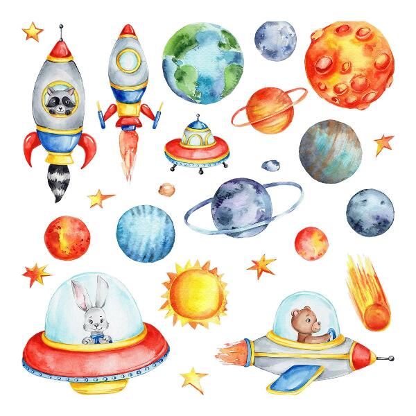 Wandaufkleber 60x105 Bunte Tiere im Aquarellraum