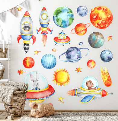 Wandaufkleber 60x105 Bunte Tiere im Aquarellraum