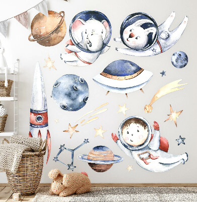Wandaufkleber 60x103 Kleine Astronauten im pastellfarbenen Weltraum