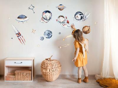 Wandaufkleber 60x103 Kleine Astronauten im pastellfarbenen Weltraum