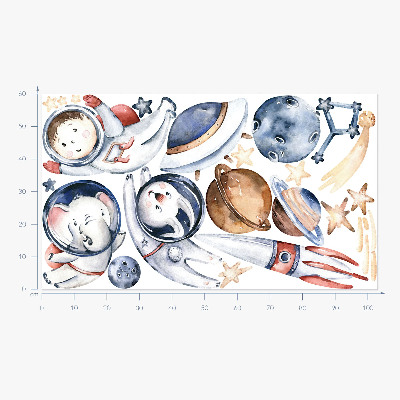 Wandaufkleber 60x103 Kleine Astronauten im pastellfarbenen Weltraum