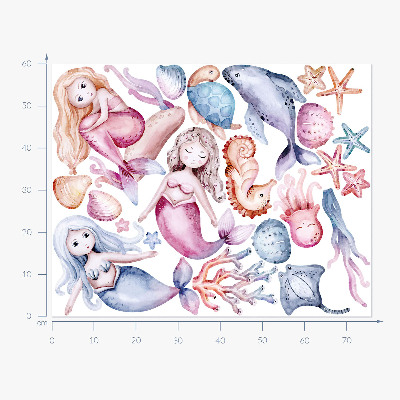 Wandaufkleber 60x76 Ein Unterwasserland voller pastellfarbener Meerjungfrauen und Fauna