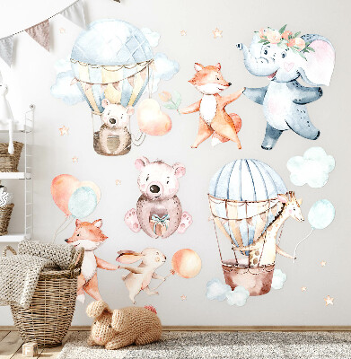 Wandaufkleber 60x105 Pastellkreaturen mit Luftballons in Aquarellwolken