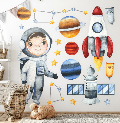 Wandaufkleber 60x80 Die Weltraumreise eines kleinen Astronauten in Aquarell