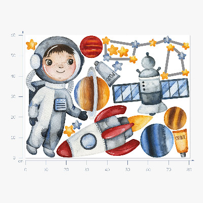 Wandaufkleber 60x80 Die Weltraumreise eines kleinen Astronauten in Aquarell
