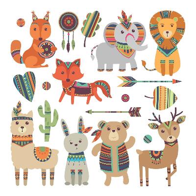 Wandaufkleber 60x72 Boho-Tier-Pastellillustrationen