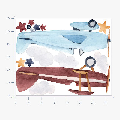 Wandaufkleber 60x74 Zwei Flugzeuge in pastellfarbenen Aquarellwolken