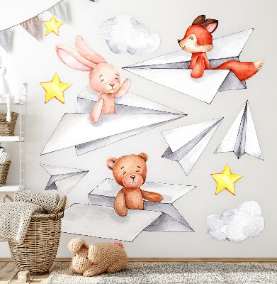 Wandaufkleber 60x102 Niedliche Tiere in Papierflieger