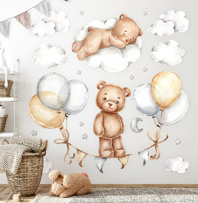 Wandaufkleber 60x80 Teddybären in Pastellballons und Wolken