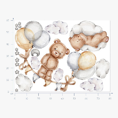Wandaufkleber 60x80 Teddybären in Pastellballons und Wolken