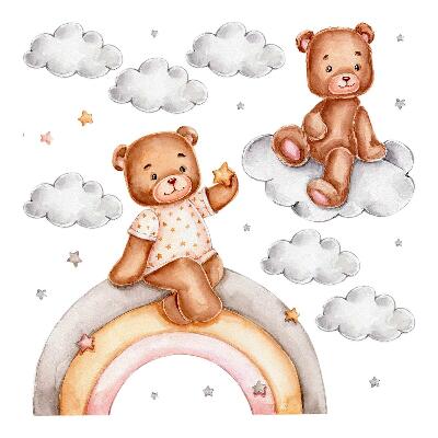 Wandaufkleber 60x79 Niedliche Teddybären auf einem Regenbogen in Pastell-Aquarell