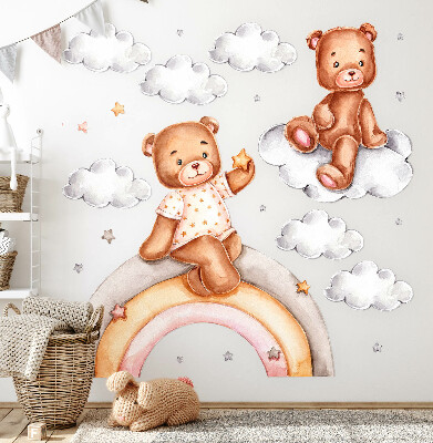 Wandaufkleber 60x79 Niedliche Teddybären auf einem Regenbogen in Pastell-Aquarell