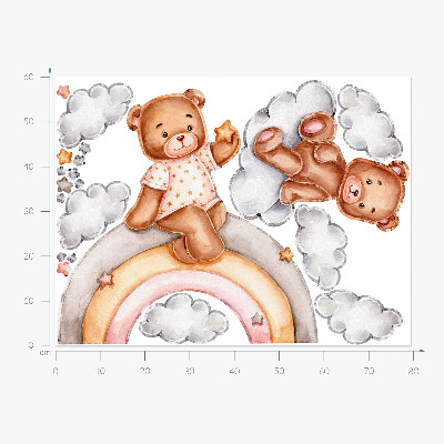 Wandaufkleber 60x79 Niedliche Teddybären auf einem Regenbogen in Pastell-Aquarell