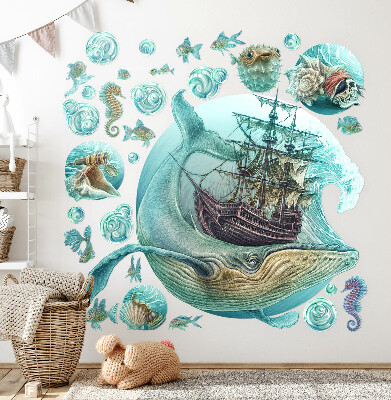 Wandtattoo 60x71 Unterwasserreich mit einem Cartoon-Schiff